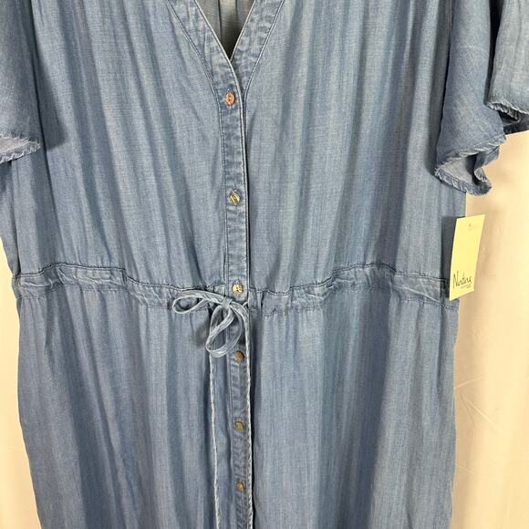 NWT Nurture by Westbound Flutter Sleeve Tiered Midi A-line Dress Tencel 2X Blue - Picture 3 of 11